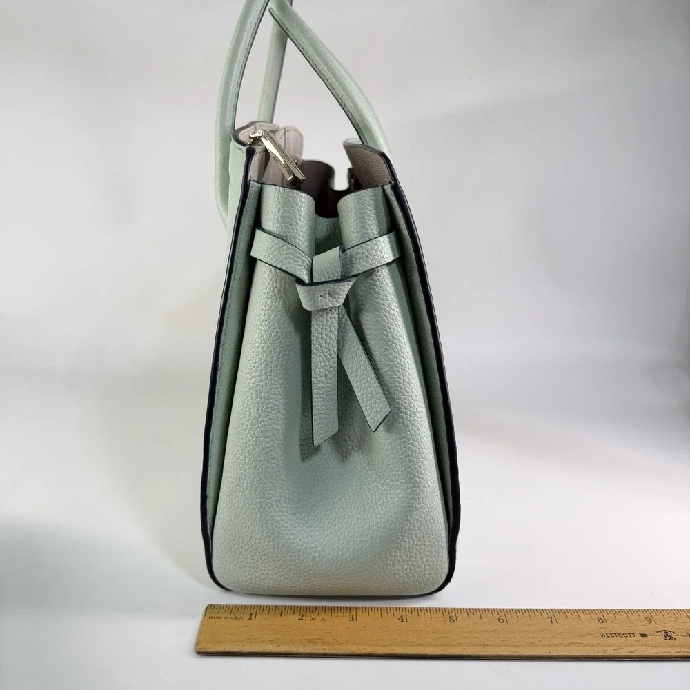 Kate Spade knott Leather Medium Satchel Crossbody Tote Mint Pistachio Pebbled